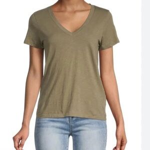 Madewell Whisper V-Neck Olive Green Tee size M